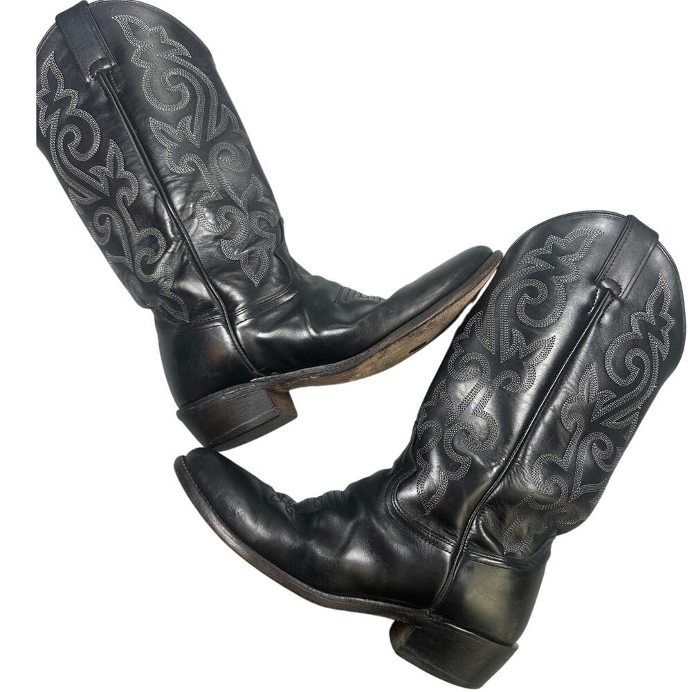 Justin Boots Western Cowboy Embroidered Leather Black